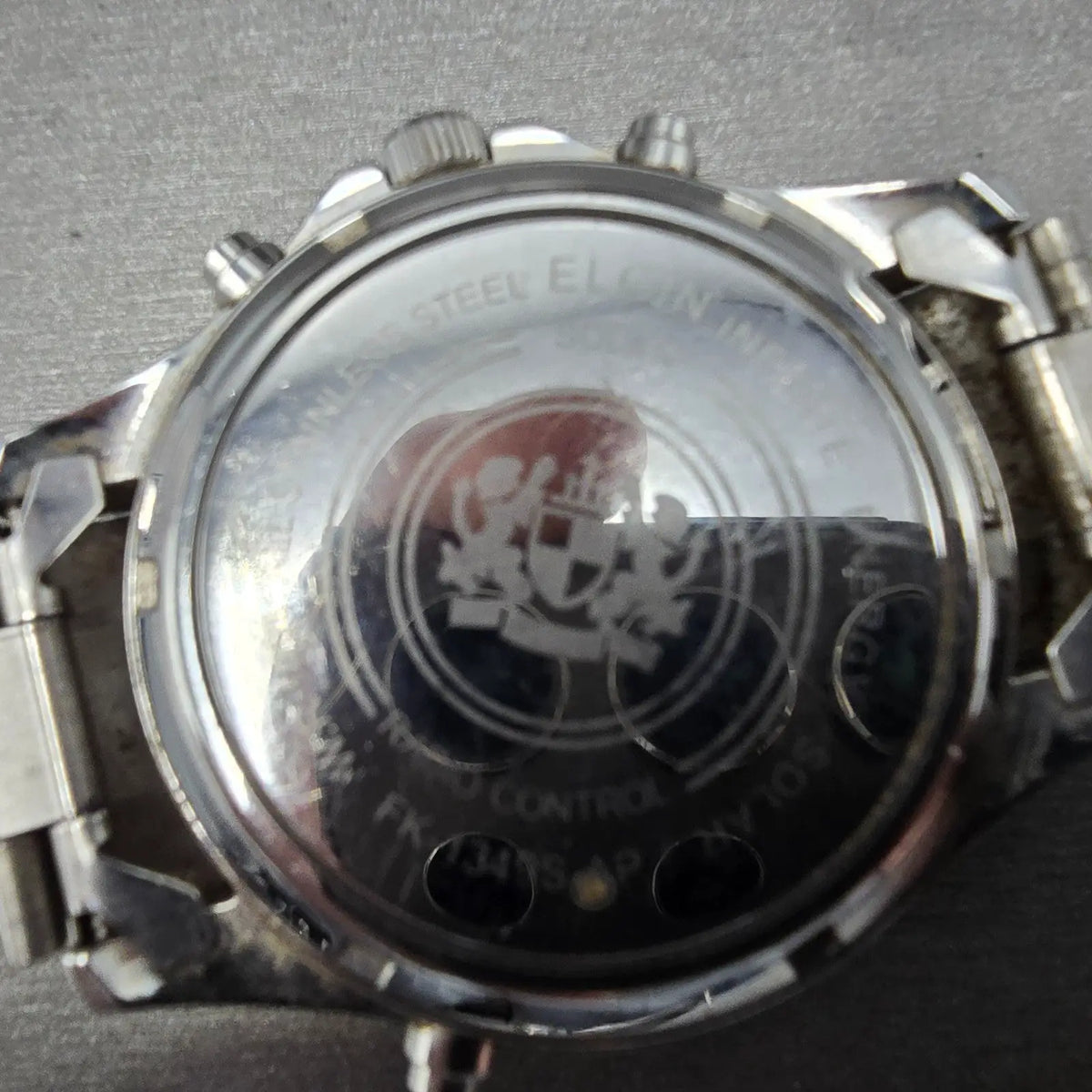 Elgin Dive Watch Men 42mm Black Dial Steel Atomic Solar Analog Digital Runs READ13