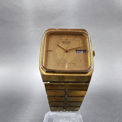 VTG Seiko Watch Men 29mm Gold Dial Gold Tone Daydate Octagon 6533-5039 PARTS