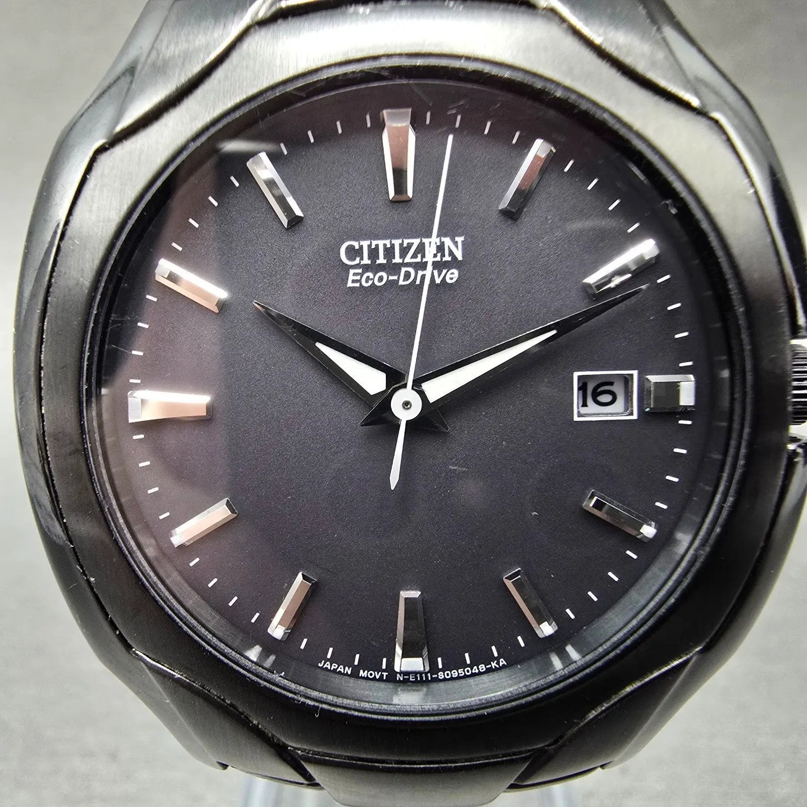 Citizen Eco-Drive Watch Men 38mm Black Dial Black Tone Date E111-S063426 Runs BK1