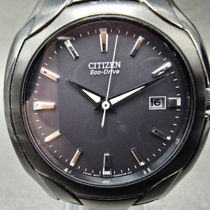 Citizen Eco-Drive Watch Men 38mm Black Dial Black Tone Date E111-S063426 Runs BK1