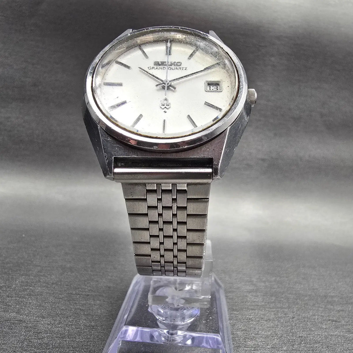 Seiko Grand Quartz Watch Men 36mm Silver Dial Silver Daydate 4842-8041 New Batt5