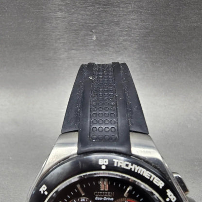 Citizen Eco-Drive Chronograph Watch Men 45mm Black Dial Steel Date Round Works4