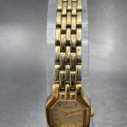 Seiko Watch Women 16mm Champange Dial Gold Tone Hexagon 1N000GT0 New Battery4