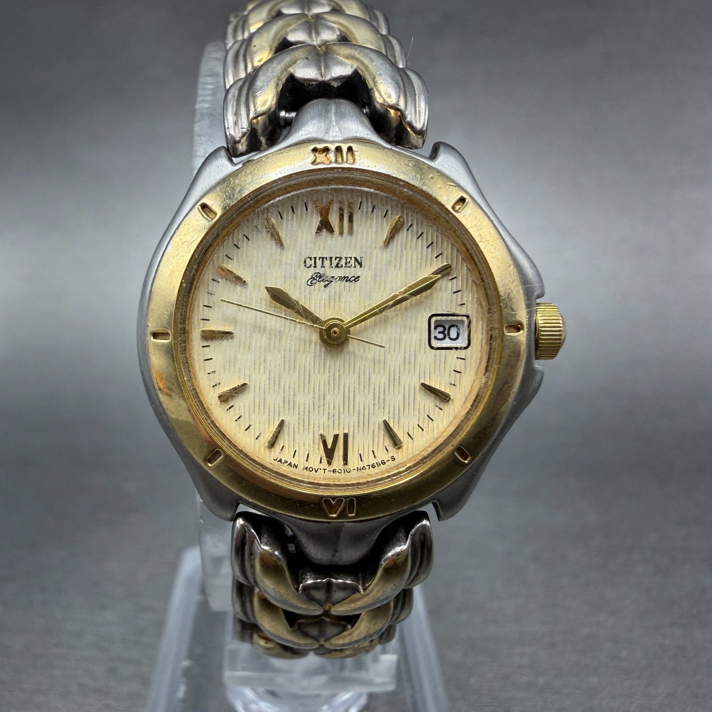 Citizen Elegance Watch Women 25mm Champagne Dial Two Tone Round New Battery ABC90
