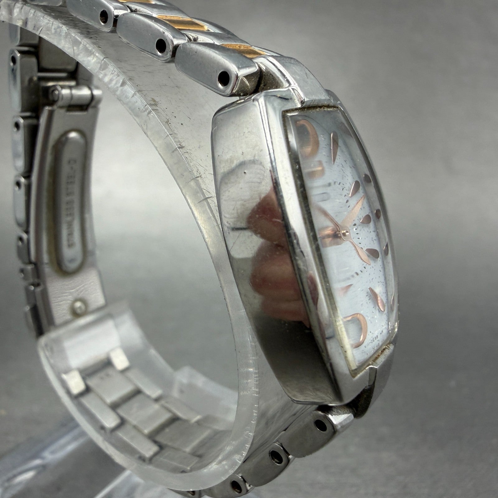 Seiko Solar Tank Watch Women 18mm White Dial Two Tone Rectangle Lukia Runs FD33