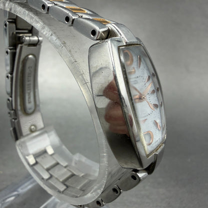 Seiko Solar Tank Watch Women 18mm White Dial Two Tone Rectangle Lukia Runs FD33