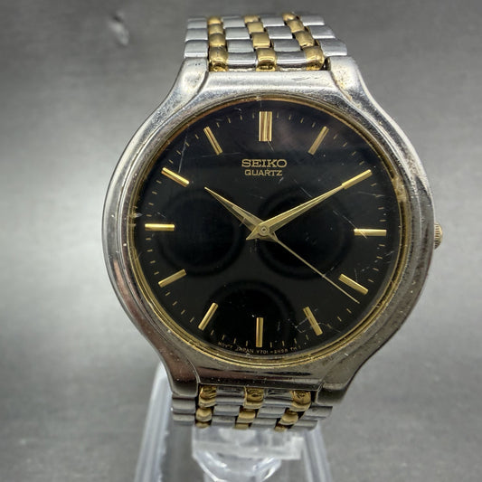 Seiko Watch Men 34mm Black Dial Two Tone Round  Vintage V701-1K20 New Battery0