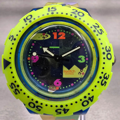 Swatch Scuba 200 Over The Wave Watch Men 38mm Blue Dial Two Tone SDN105 New Batt1