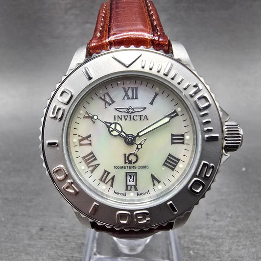 Invicta Wildflower Dive Watch Women 34mm MOP Dial Silver Tone Date 4396 New Batt0