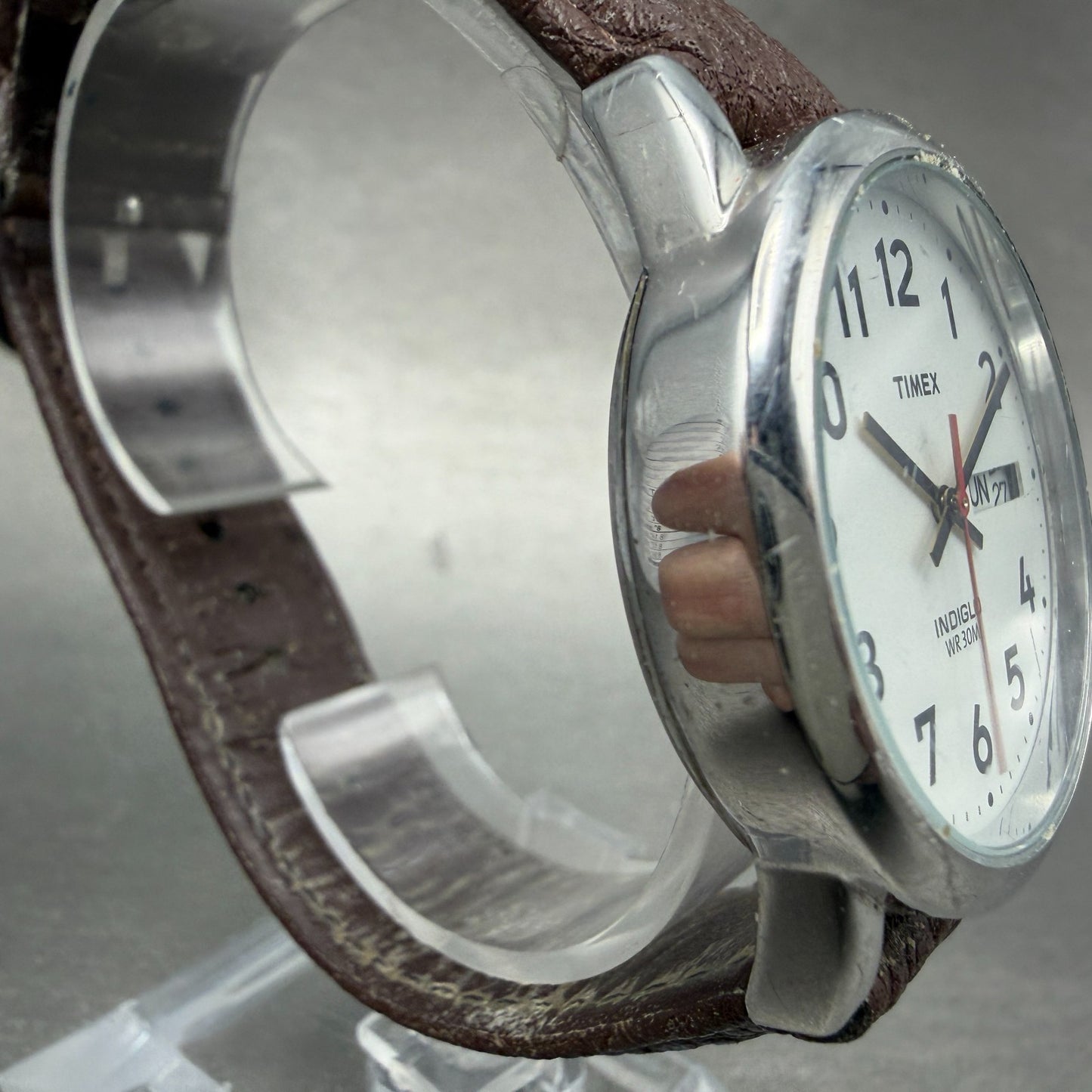 Timex Easy Reader Watch Men 35mm Silver Dial Silver Tone Daydate T20041 NewBat G3