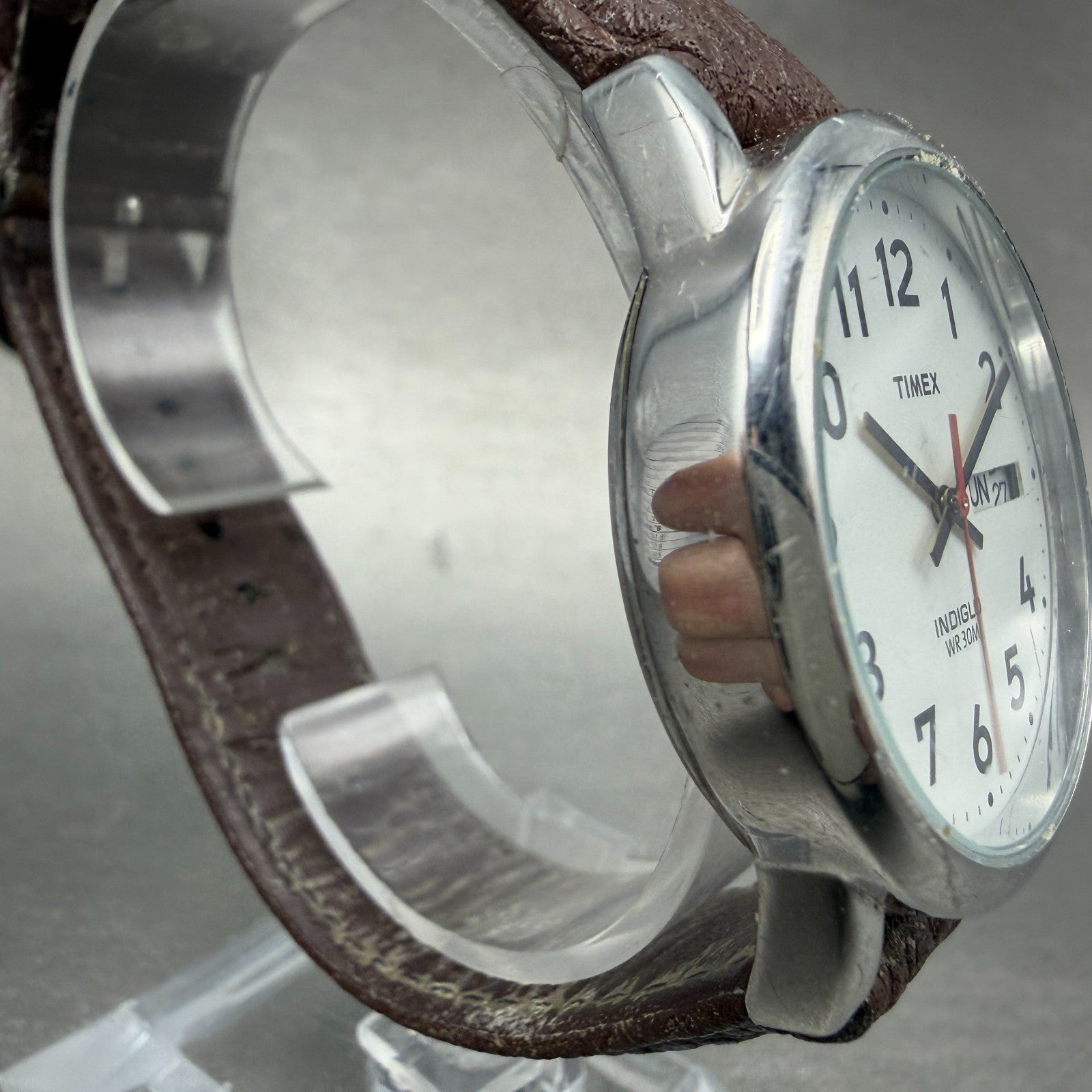 Timex Easy Reader Watch Men 35mm Silver Dial Silver Tone Daydate T20041 NewBat G3