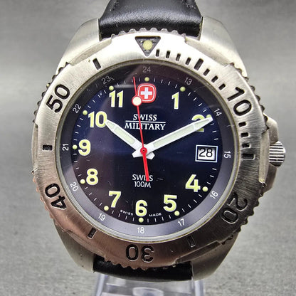 Wenger Swiss Military Dive Watch Men 39mm Blue Dial Steel Date 095.0489 New Batt0