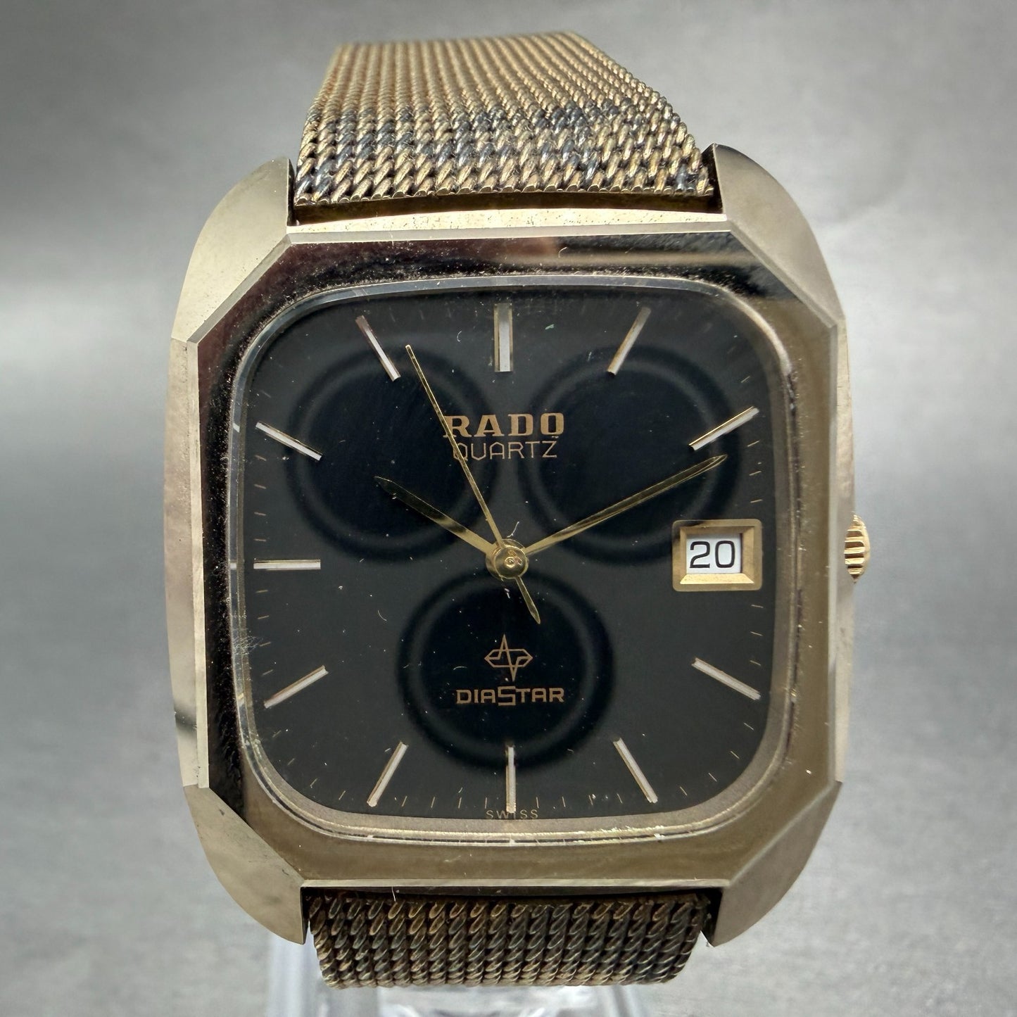 Rado Diastar Watch Men 31mm Black Dial Gold Tone Date Rectangle 171.8697 New Bat0