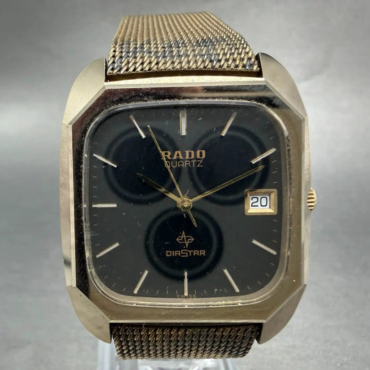 Rado Diastar Watch Men 31mm Black Dial Gold Tone Date Rectangle 171.8697 New Bat0