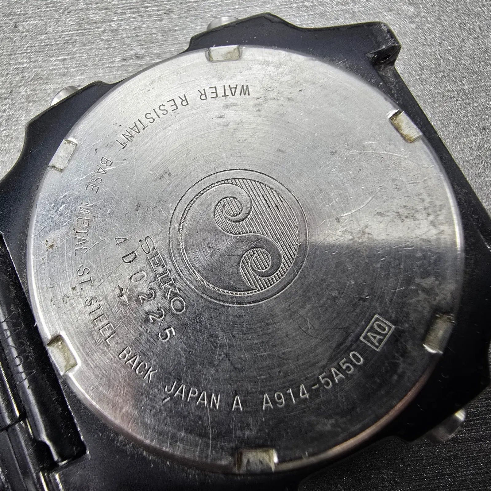 Seiko Silver Wave Watch Men 34mm Black Digital Chronograph A914-5A50 PARTS VTG13