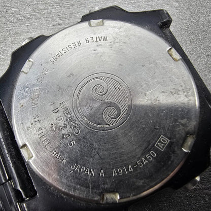 Seiko Silver Wave Watch Men 34mm Black Digital Chronograph A914-5A50 PARTS VTG13