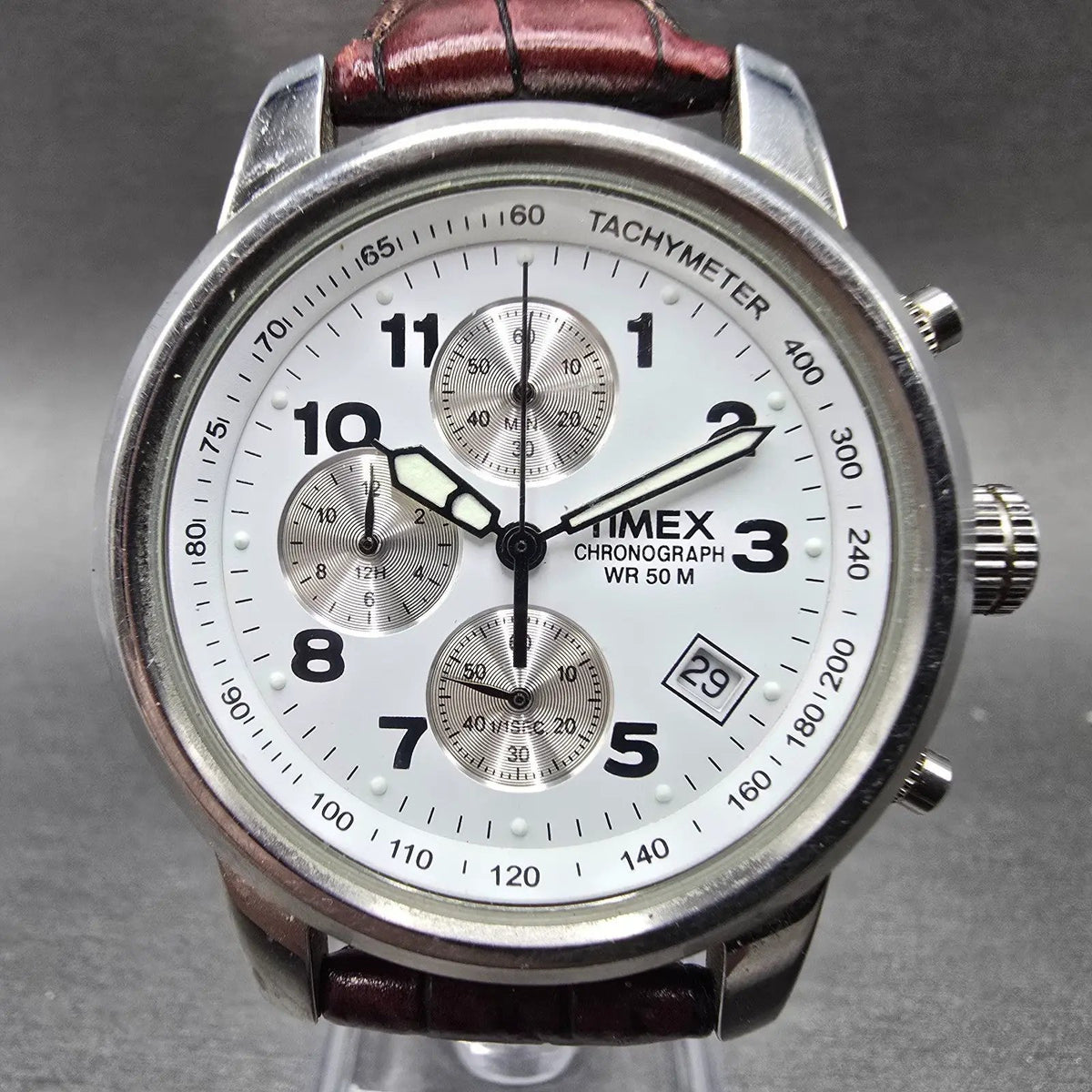 Timex Chronograph H1 Watch Men 38mm White Dial Silver Date Round SR927 New Bath0