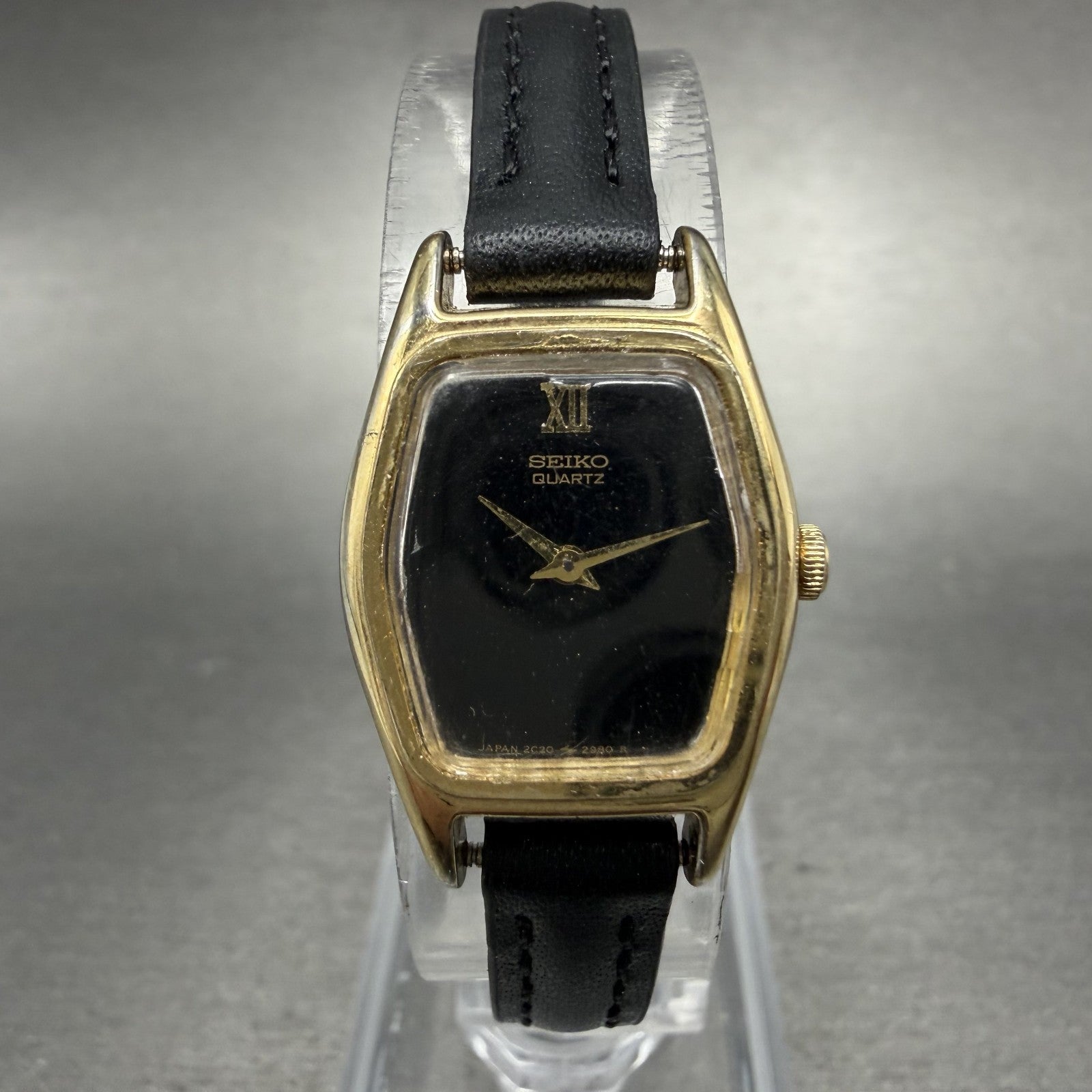 Seiko Watch Women 18mm Black Dial Gold Tone Hexagon 2c20-6440 New Battery HJKUBK0