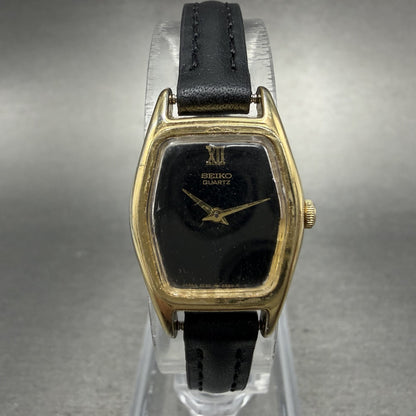 Seiko Watch Women 18mm Black Dial Gold Tone Hexagon 2c20-6440 New Battery HJKUBK0