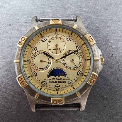 Seiko Alba Field Gear Watch Men 35mm Cream Dial Two Tone Daydate Month Day night1