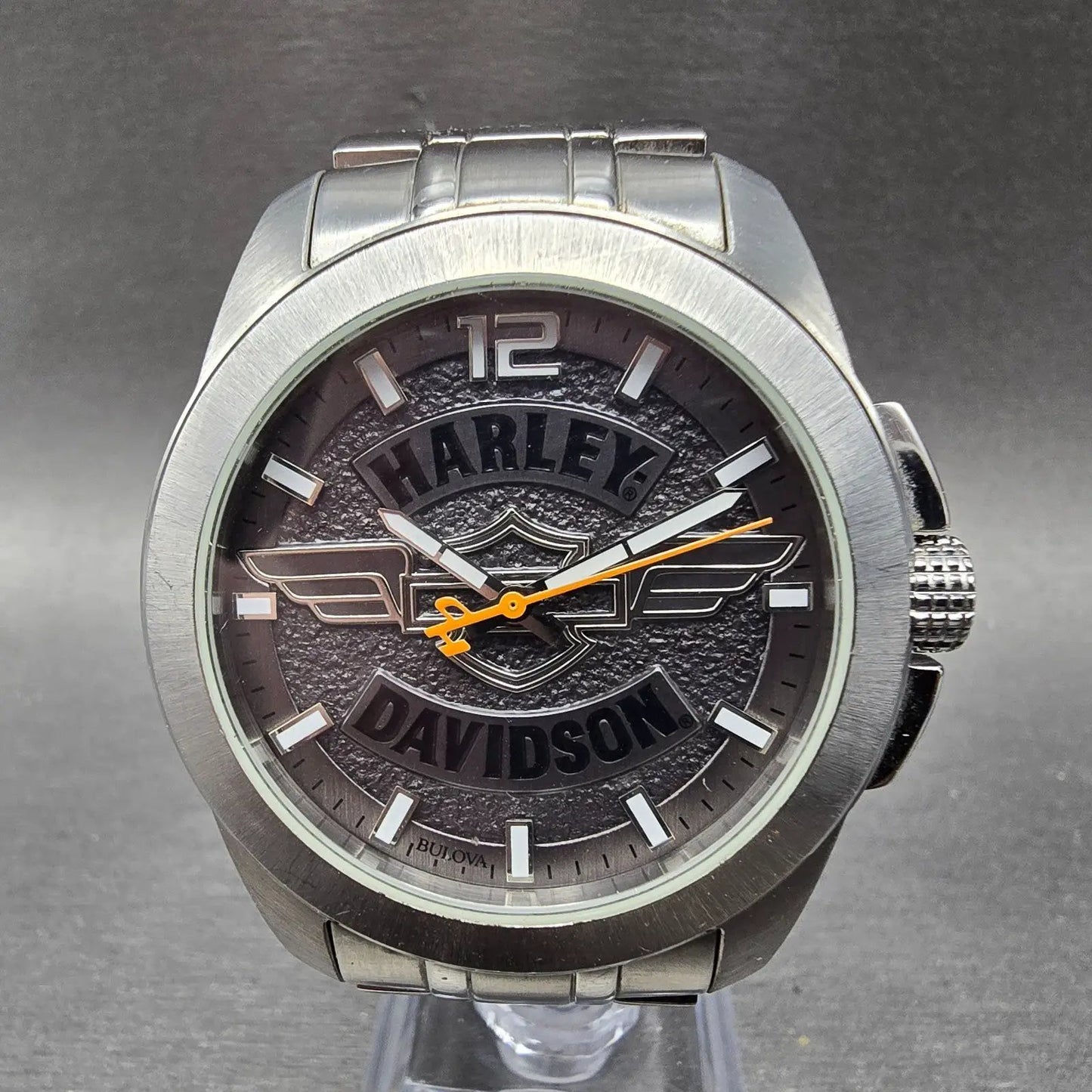 Bulova Harley Davidson Watch Men 42mm Gray Dial Silver Tone 76A157 New Battery0