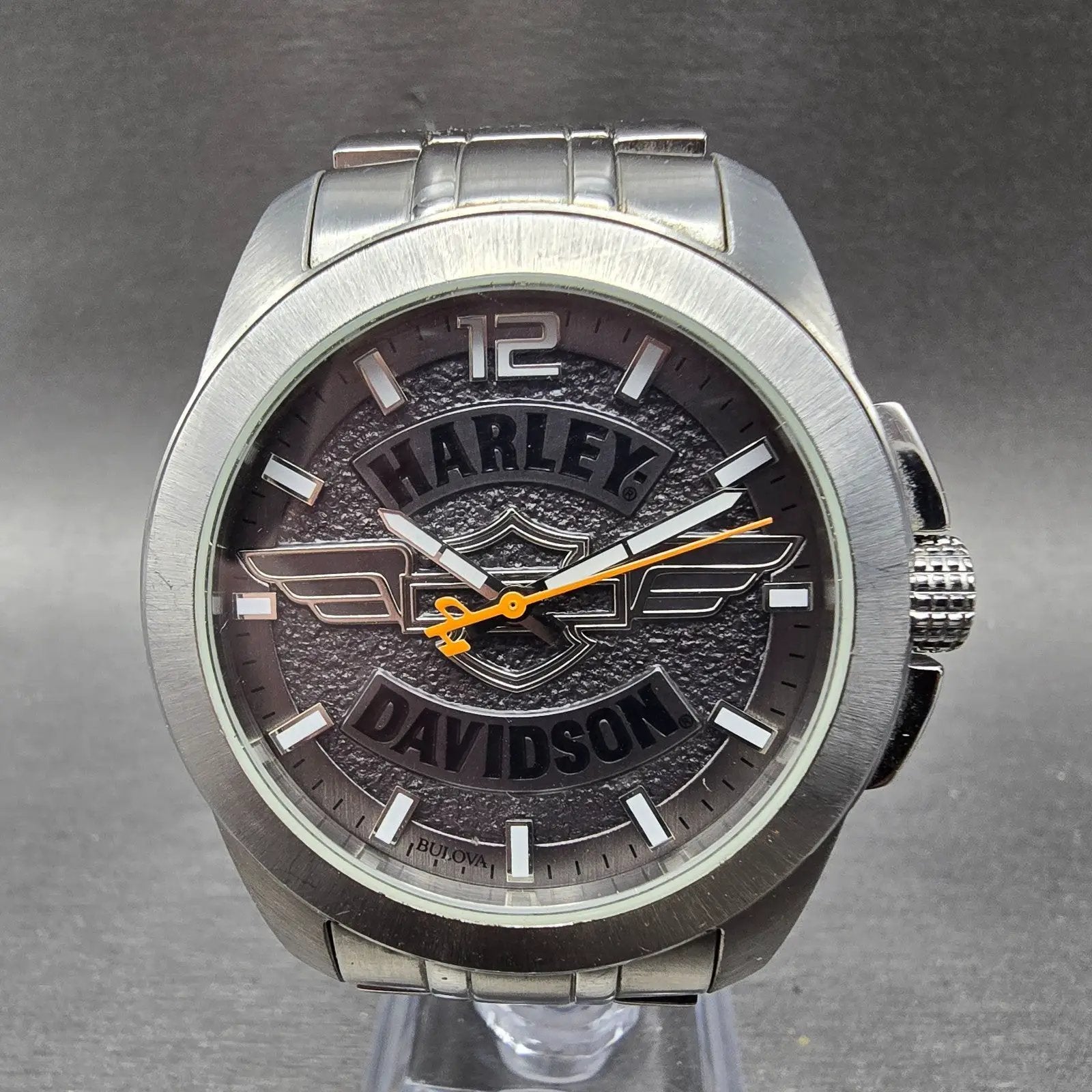 Bulova Harley Davidson Watch Men 42mm Gray Dial Silver Tone 76A157 New Battery0