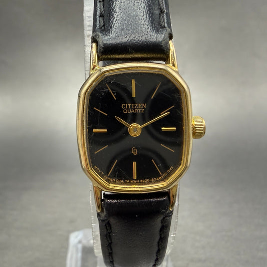 Citizen CQ Tank Watch Women 17mm Black Dial Gold Tone 3220-893476 New Battery GT0