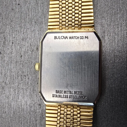 Bulova Watch Men 25mm Gold Dial Gold Tone Gem Stone Rectangle 92M45 New Battery10