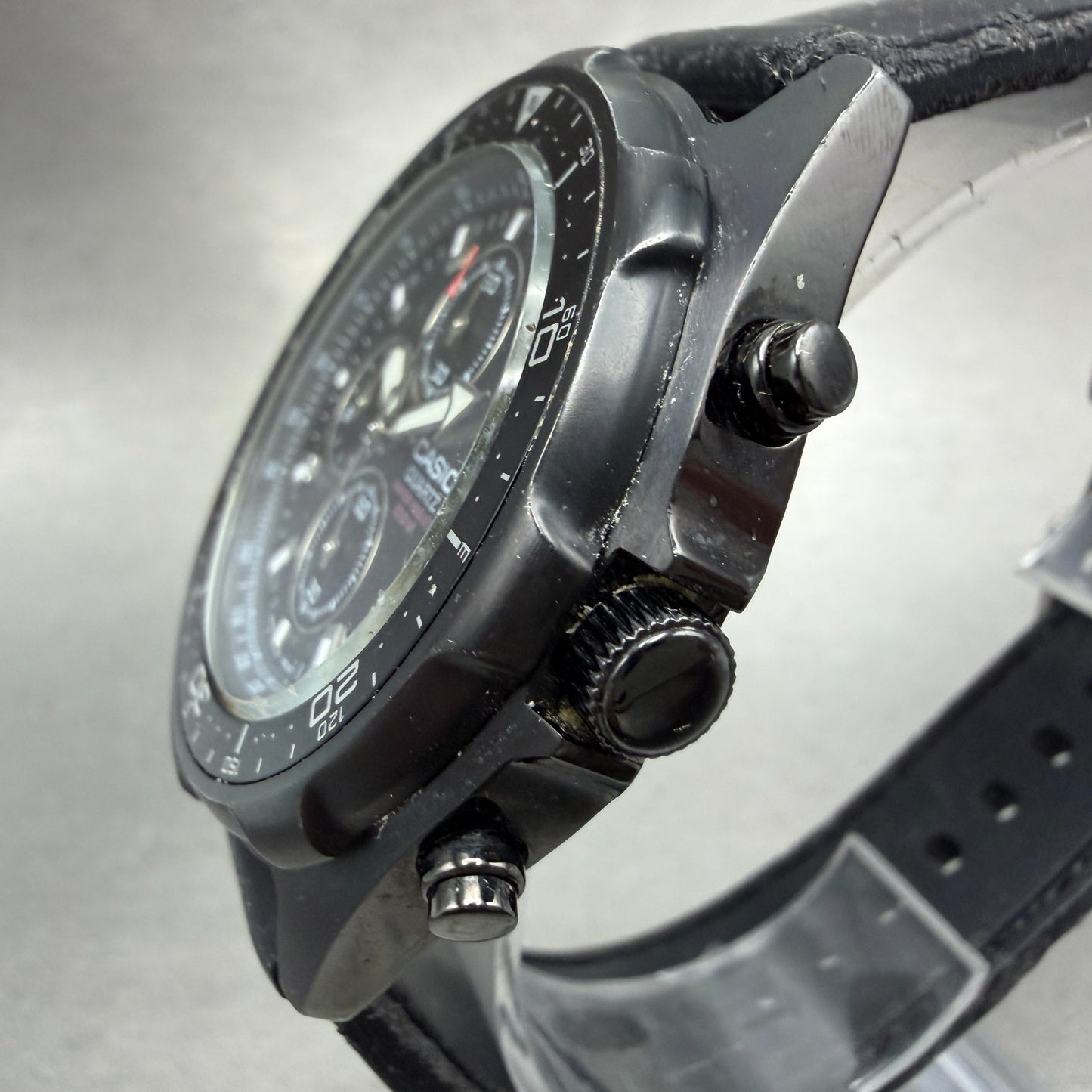 Casio Chronograph Watch Men 45mm Black Dial Black Tone Date AMW-330 New Battery2