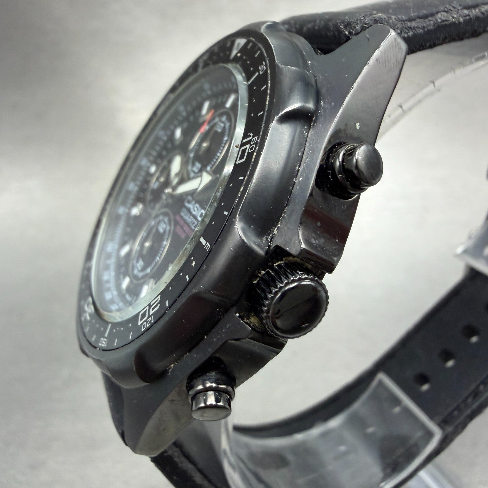 Casio Chronograph Watch Men 45mm Black Dial Black Tone Date AMW-330 New Battery2