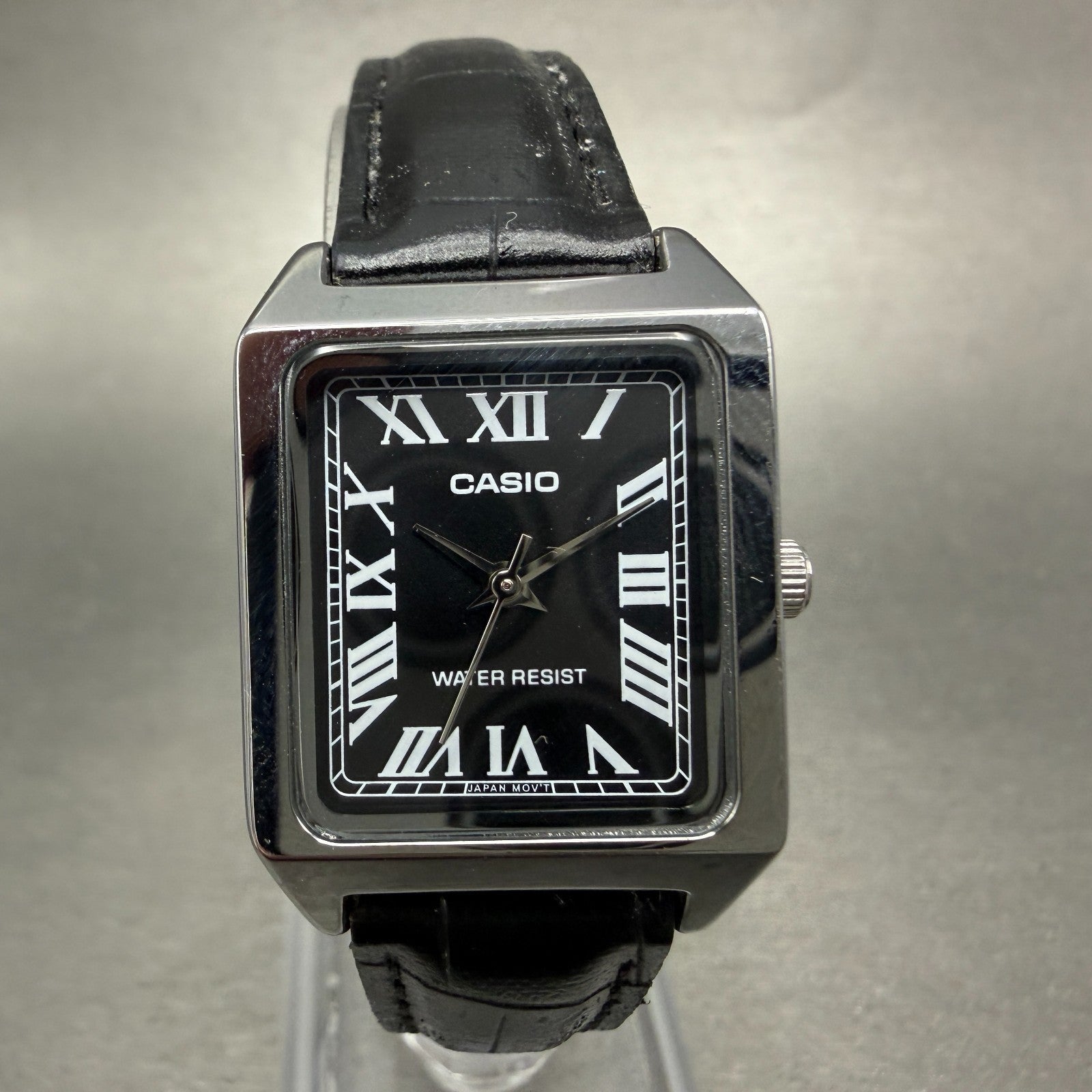 Casio Tank Watch Women 22mm Black Dial Silver Tone Rectangle LTP-V007 NewBatt T30