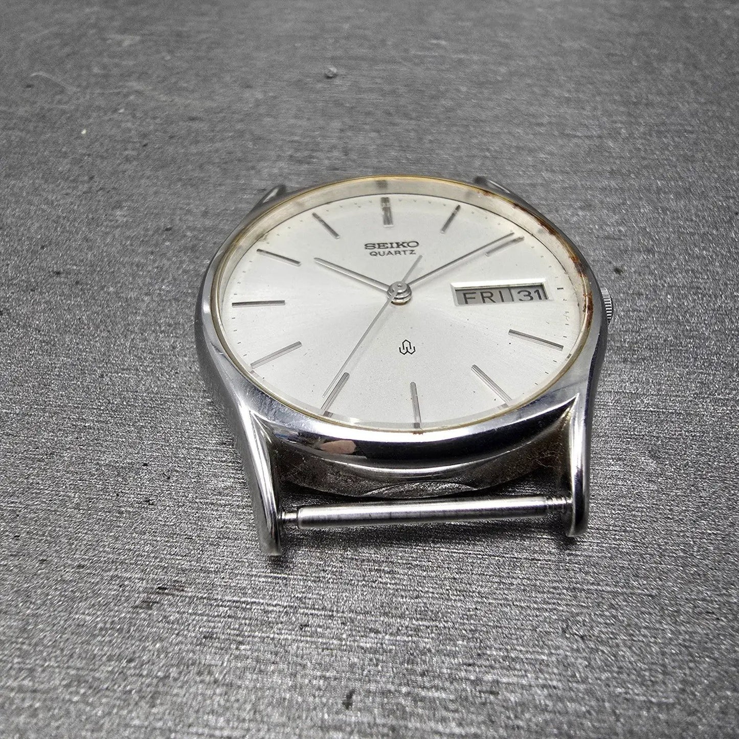 Seiko Watch Men 32mm Silver Dial Silver Tone Daydate Round 7123-7090 PARTS VTG4