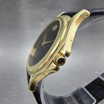 Movado Museum Watch Men 35mm Black Dial Gold Tone Round 87 E4 0863 New Battery K2