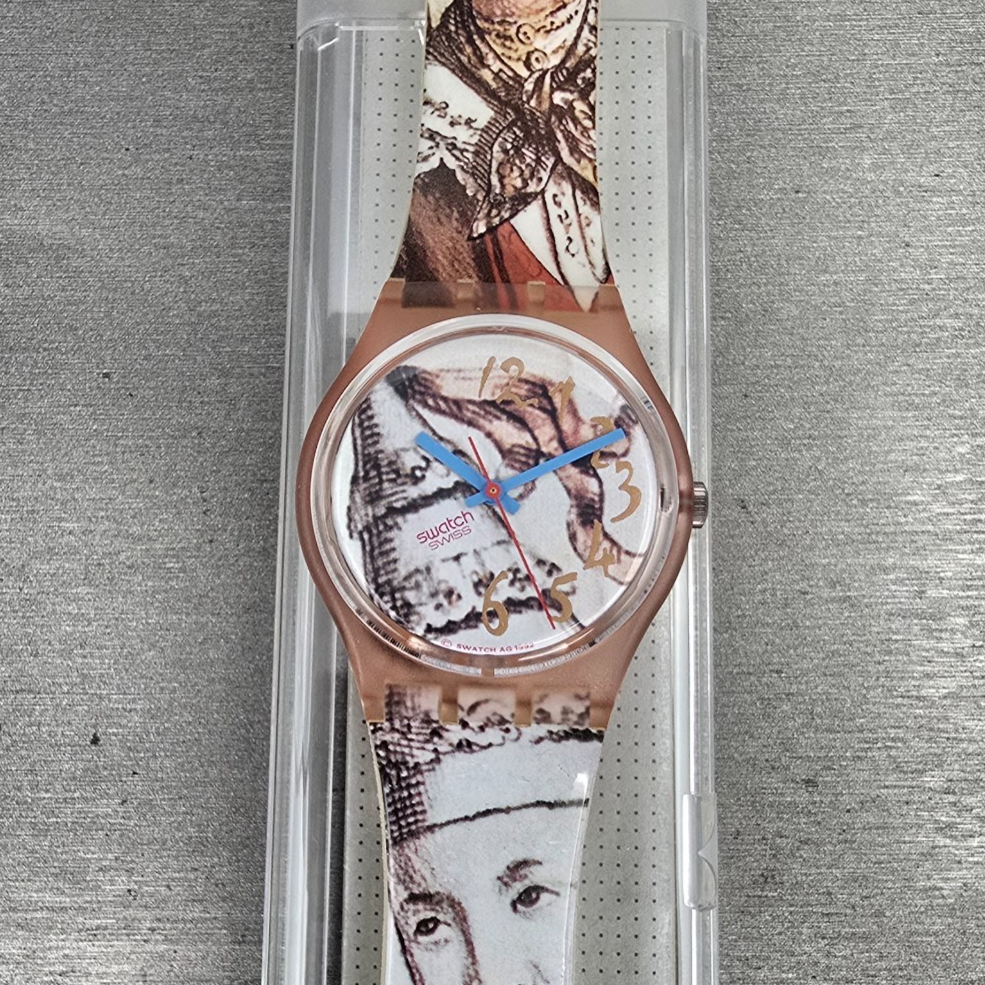 Swatch Masquerade Watch Men 34mm White Dial Pink Case GP105 New Battery NOS READ1