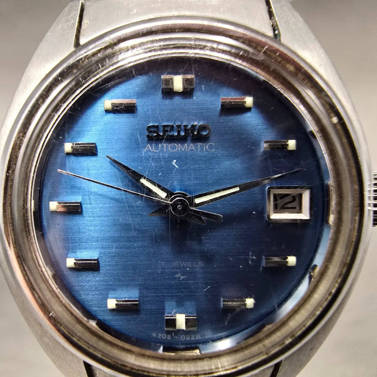 Seiko Automatic Watch Women 25mm Blue Dial Silver Date Round 4205-0170 Runs JP1