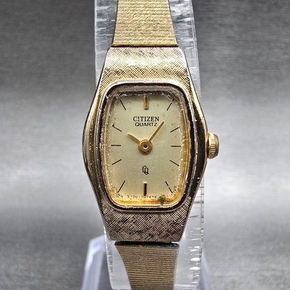 Citizen CQ Watch Women 16mm Gold Dial Gold Tone Oval 3220-S16881 New Battery KP20