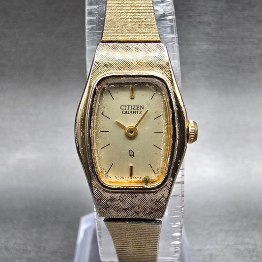 Citizen CQ Watch Women 16mm Gold Dial Gold Tone Oval 3220-S16881 New Battery KP20