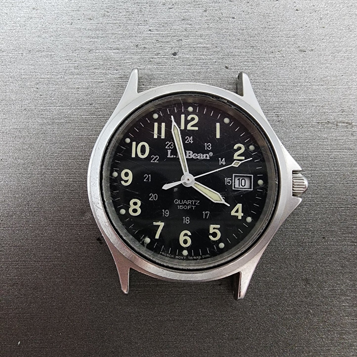 LL Bean Field Watch Men 34mm Gray Dial Gold Tone Date Round READ!!!!! PARTS VTG0