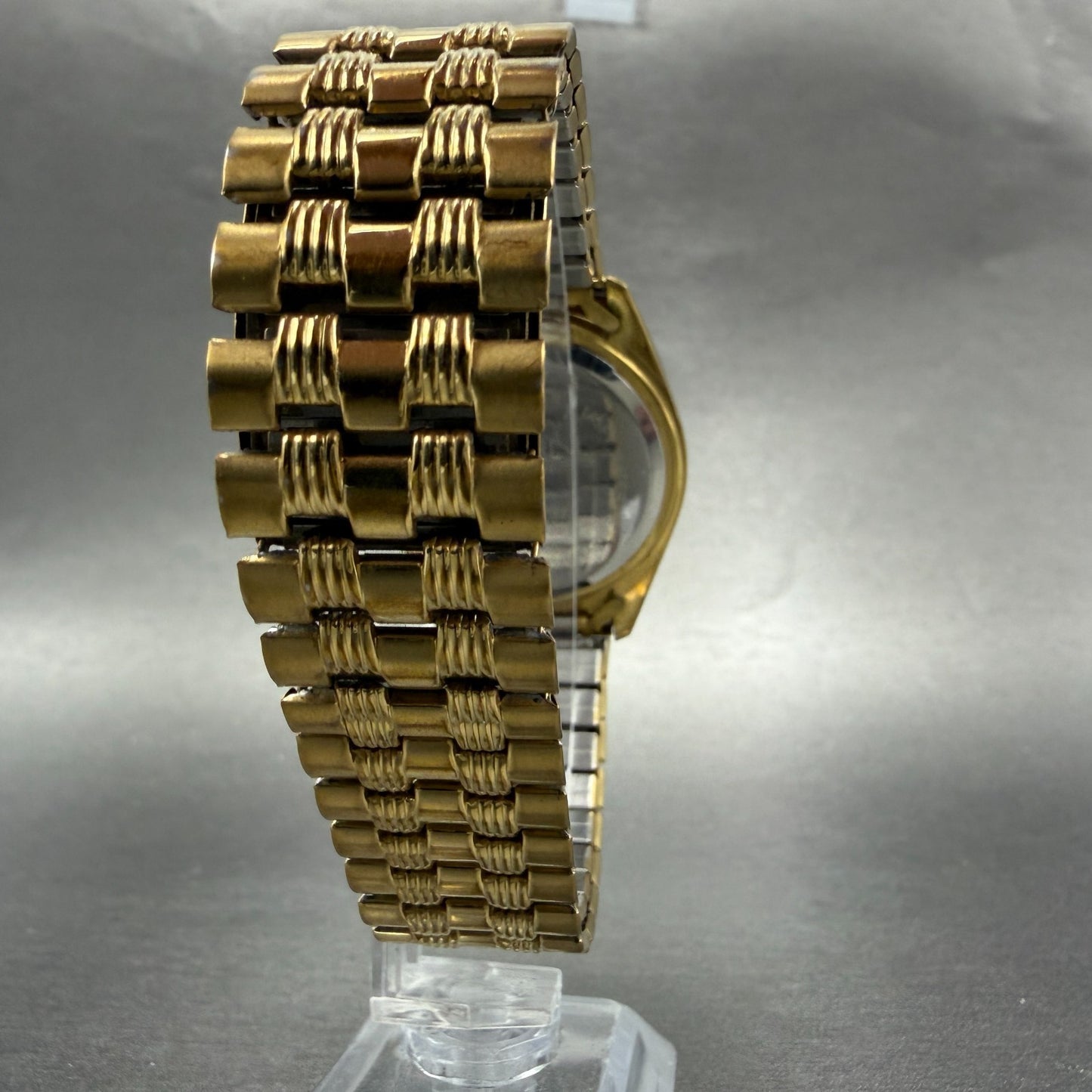 Elgin Watch Men 38mm Black Dial Gold Tone Daydate Round FG268N New Battery7