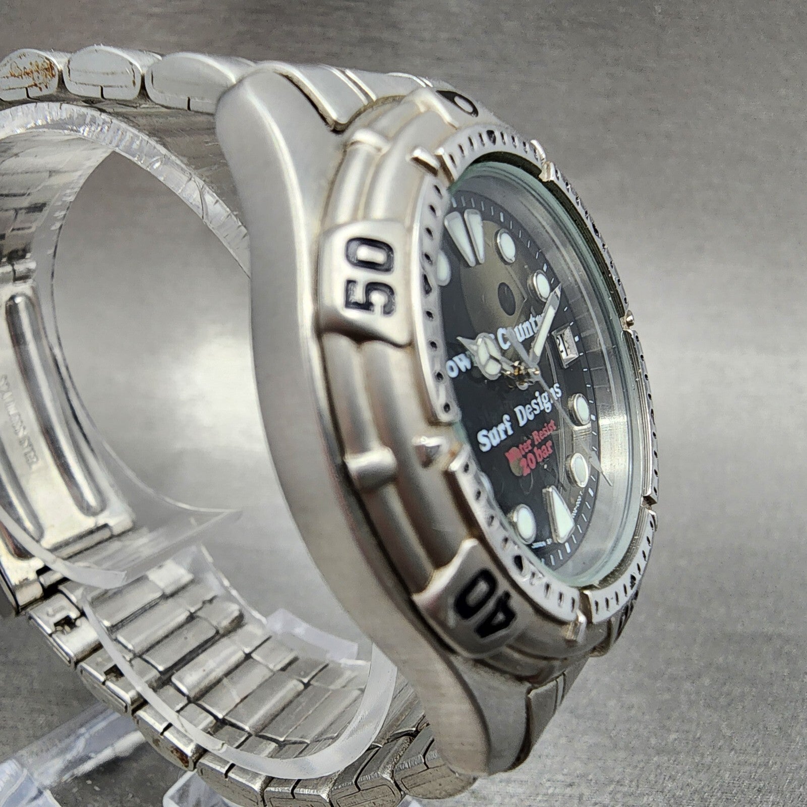 Orient Town & Country Surf Design Dive Watch Men 36mm Black Dial Silver New Batt3