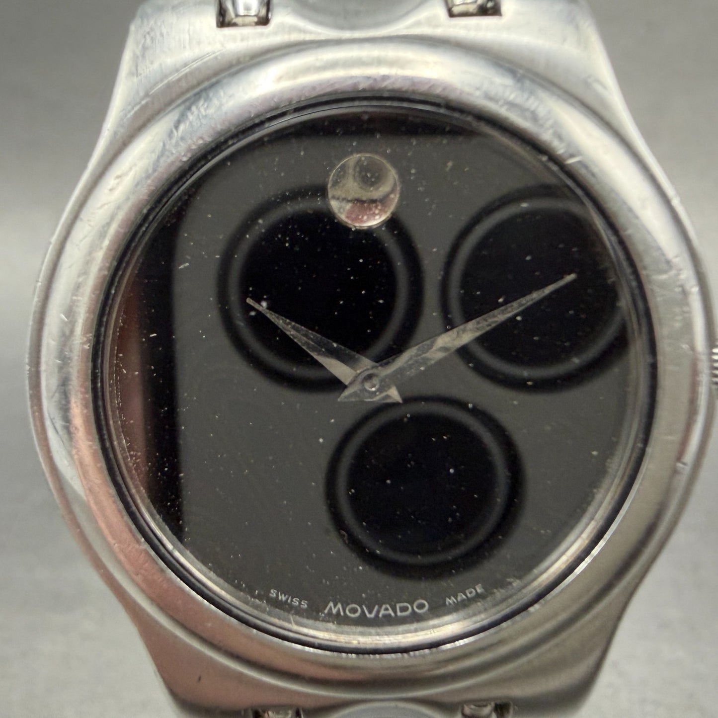 Movado Museum Watch Men 33mm Black Dial Silver Tone Round 84.e4.9872 New Battery1