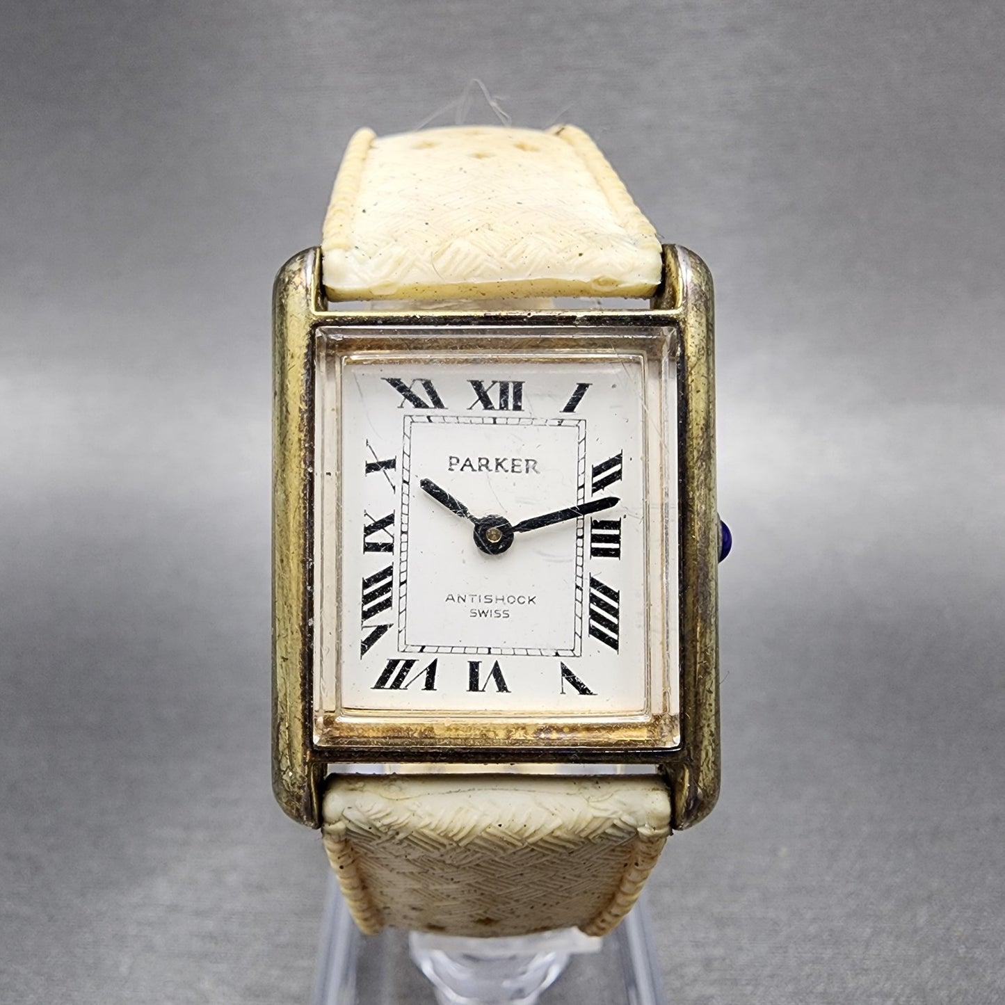 Parker Tank Watch Women 25mm White Dial Gold Tone Rectangle Manual Wind PARTS0