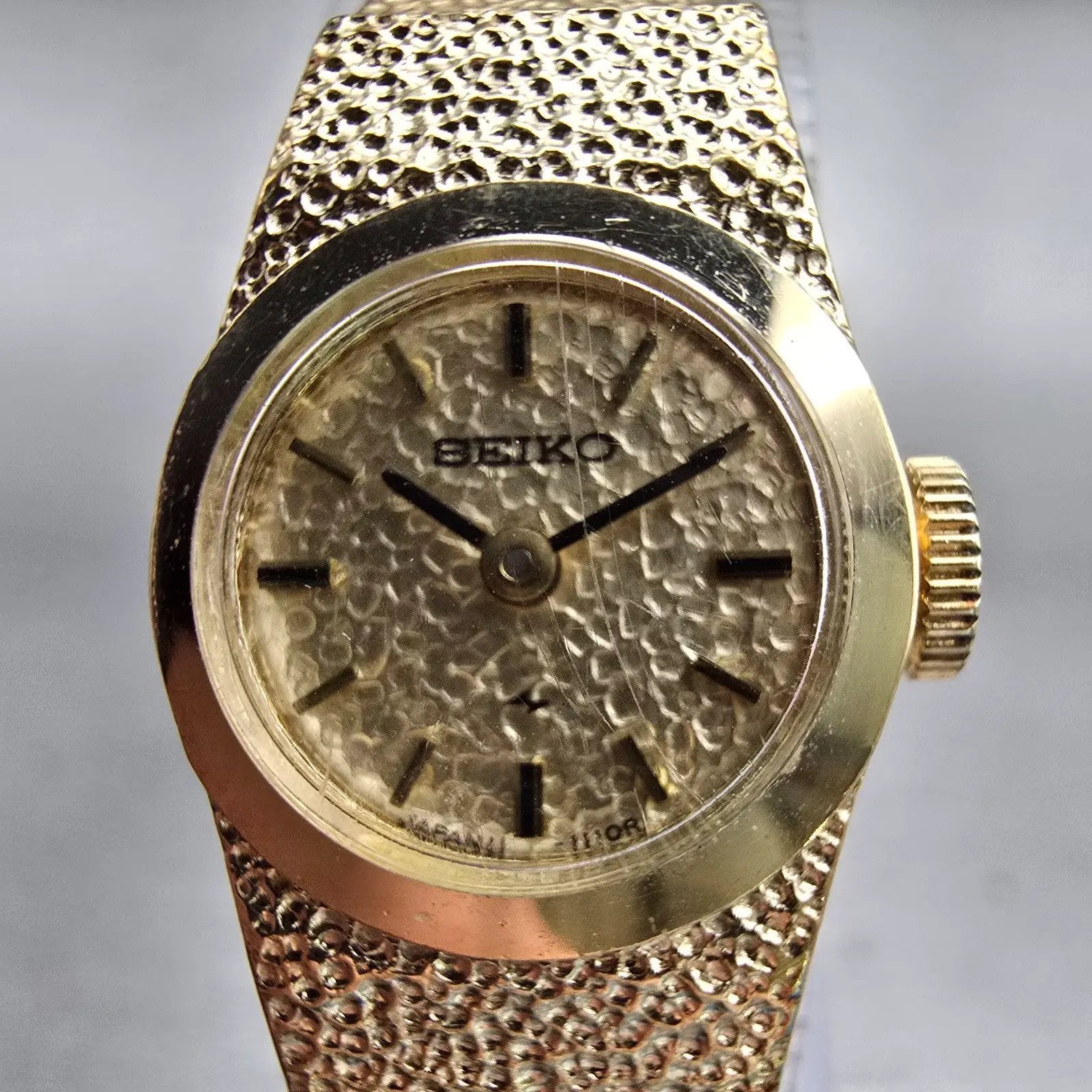 Seiko Watch Women 16mm Gold Dial Gold Tone Round  Manual Wind Works VTG 11-04591