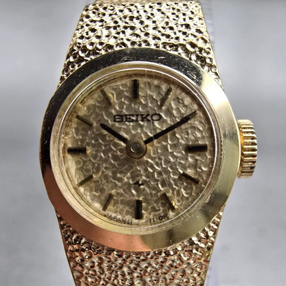 Seiko Watch Women 16mm Gold Dial Gold Tone Round  Manual Wind Works VTG 11-04591