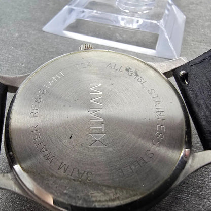 MVMT MT01-GML 40 Watch Men 40mm Black Dial Silver Tone Round Leather New Batt 129