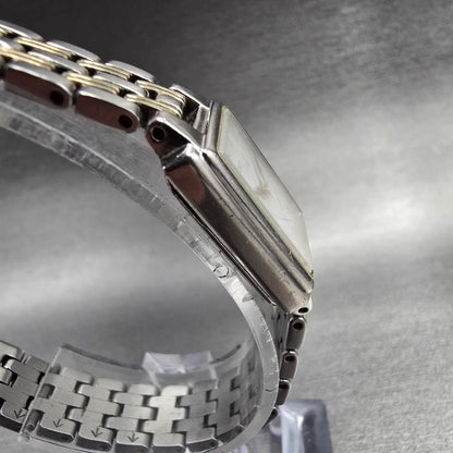 Seiko Tank Watch Women 16mm White Dial Two Tone Rectangle 1N01-0FH0 New Batt3