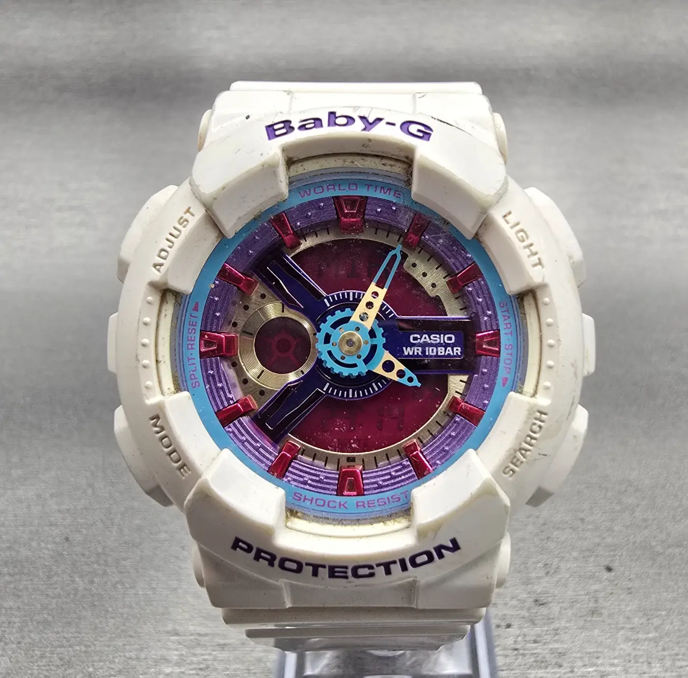 Casio Baby-G BA-112 Watch Women 43mm Purple White Chronograph Alarm New Battery0