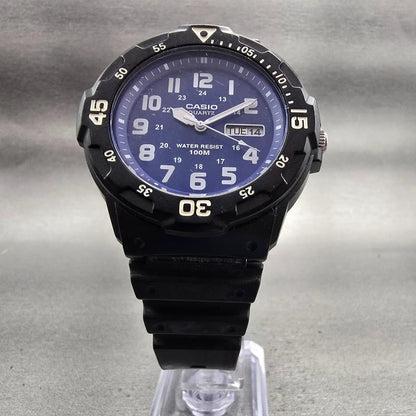 Casio Watch Men 43mm Blue Dial Black Tone Daydate Round MRW-200H New Battery5