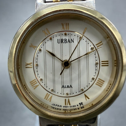 Seiko Alba Urban Watch Women 24mm Cream Dial Two Tone V401-0040 New Battery1