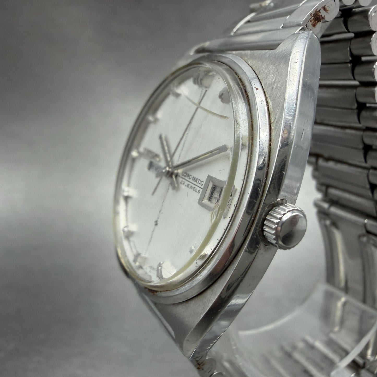 Seiko Lord Matic Watch Men 35mm Silver Dial Silver Tone Daydate 5606-7050 Runs2